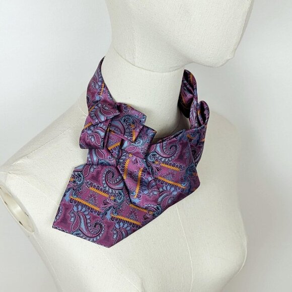 Women's Modern Magenta Paisley Ascot Tie Made From A Repurposed Silk Necktie - Picture 5 of 8